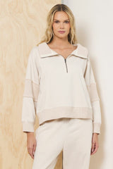 Fleece Quarter Zip w/ Rib Detail - Bone | Vintage Havana Women