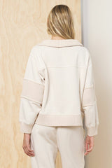 Fleece Quarter Zip w/ Rib Detail - Bone | Vintage Havana Women