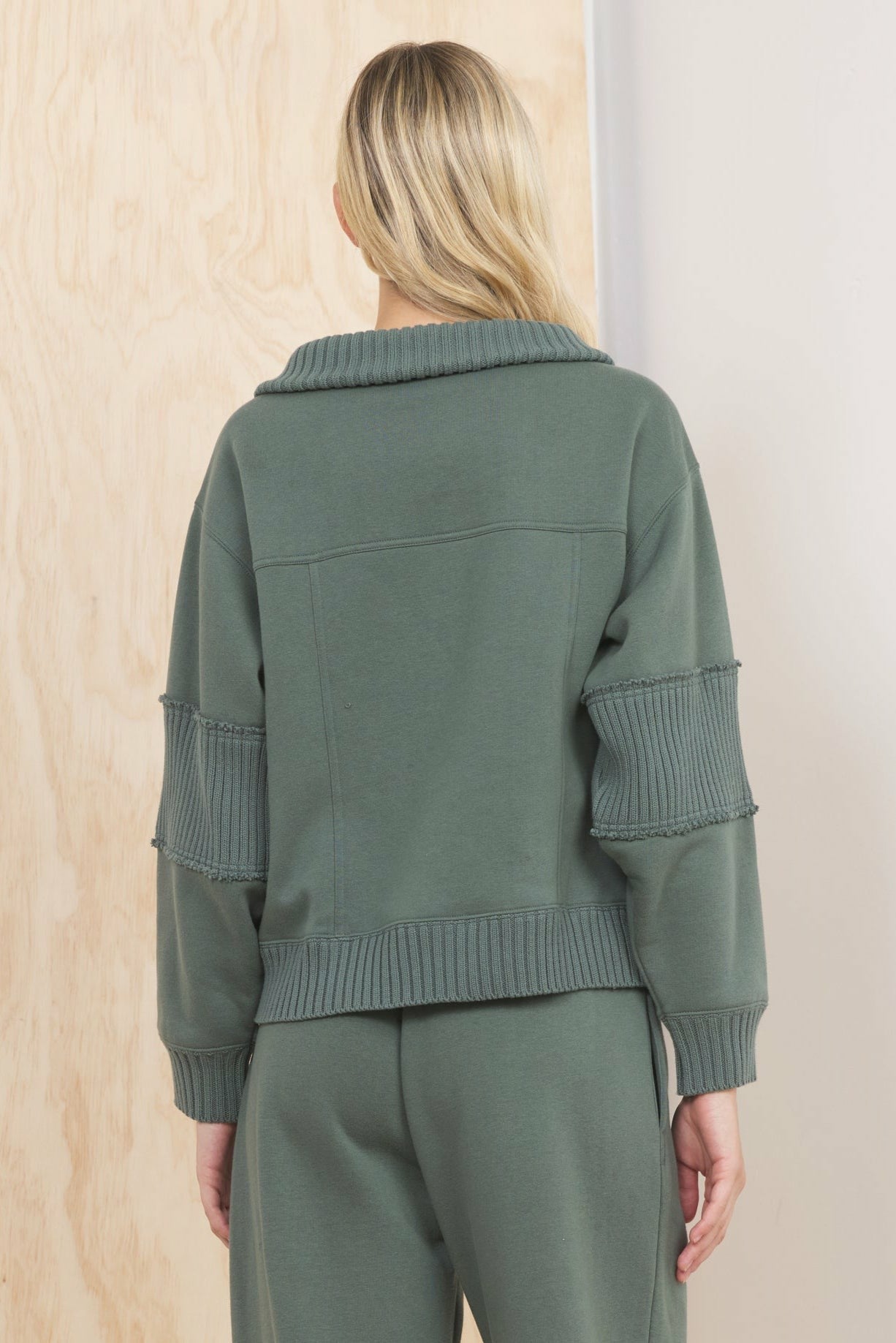 Fleece Quarter Zip w/ Rib Detail - Olive | Vintage Havana Women