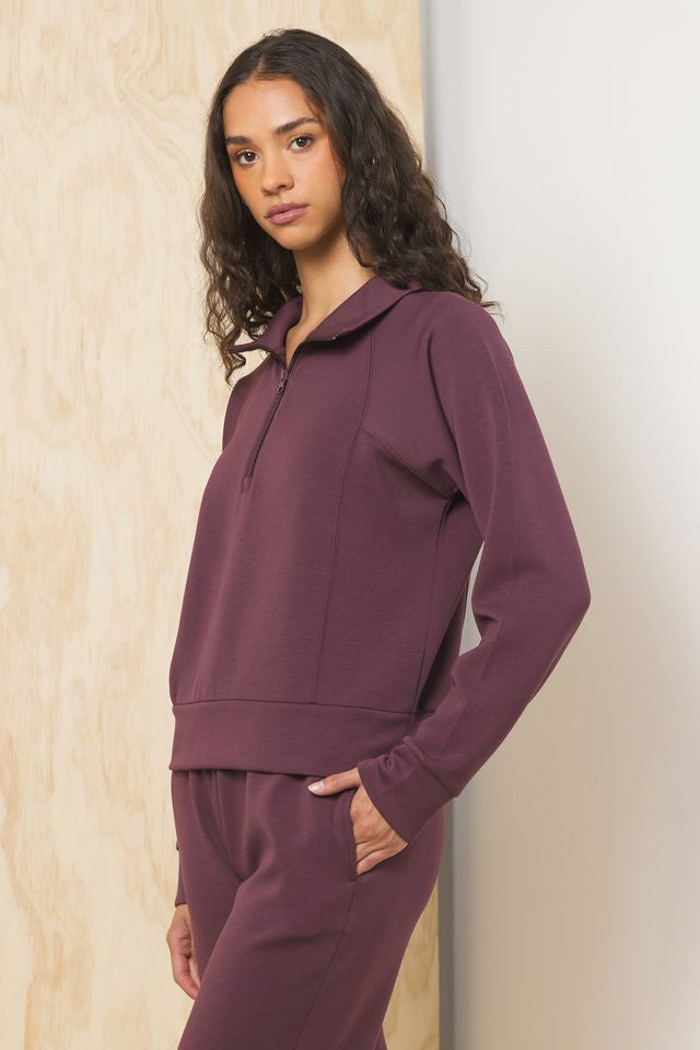 Cloud Fleece Collared Quarter Zip Up | Vintage Havana Women