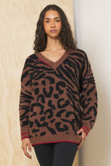 V Neck Jacquard Sweater | Vintage Havana Women