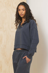 Surf Wash Henley Sweatshirt in Charcoal | Vintage Havana Women
