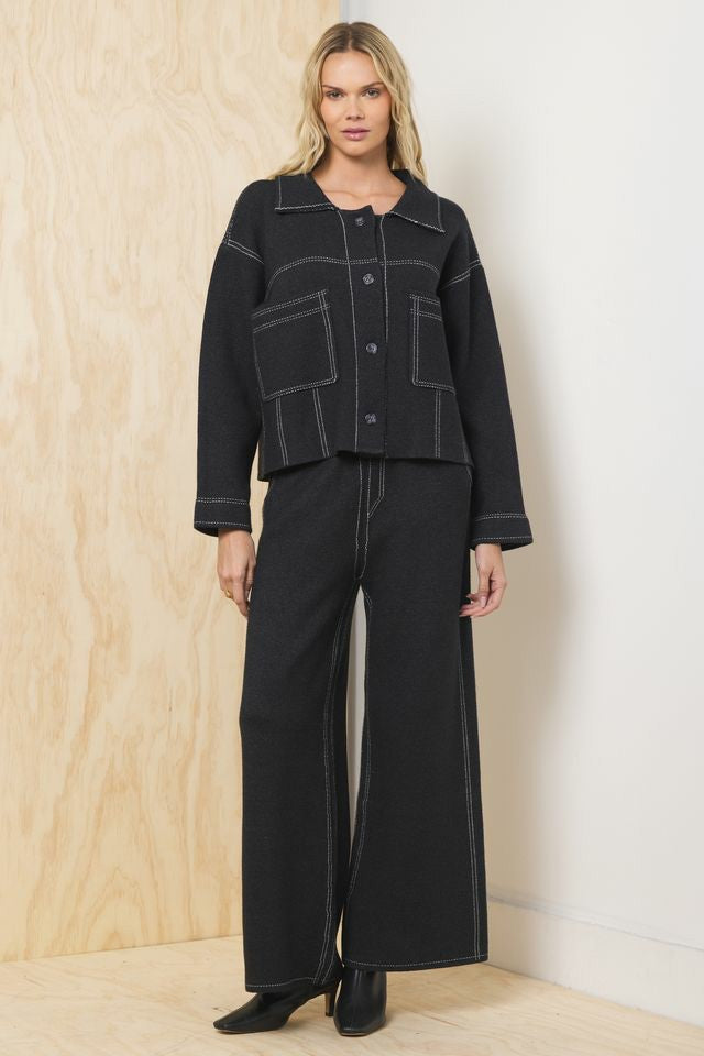 Sweater Jacket w/ Contrast Stitching | Vintage Havana Women